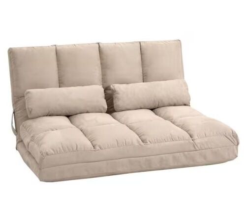 Homcom 40.25" Beige Suede Double Floor Sofa Bed with 7 Position Adjustable Backrest  - Lot 60