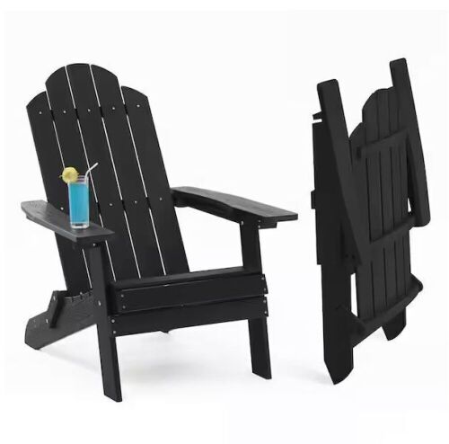 Black Plastic Outdoor Patio Folding Adirondack Chair  - Lot 13