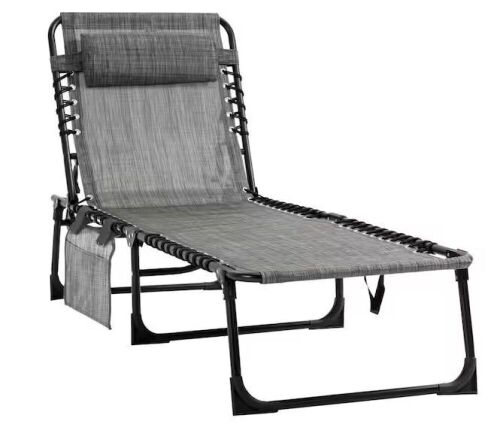 Outsunny Reclining Portable Metal Outdoor Lounge Chair with Adjustable Backrest and Removable Pillow in Mixed Grey  - Lot 22
