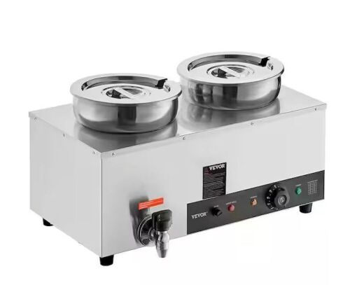 Electric Soup Warmer Dual 7.4 qt. Stainless Steel Round Pot 86~185°F Adjustable Temp 1200 Watt Commercial Bain Marie  - Lot 26