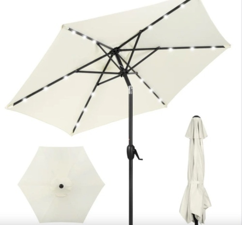Outdoor Solar Patio Umbrella w/ Push Button Tilt, Crank Lift - 7.5ft - Lot 55