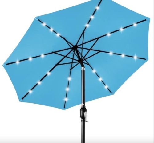 Solar LED Lighted Patio Umbrella w/ Tilt Adjustment, UV-Resistance - 10ft - Lot 57