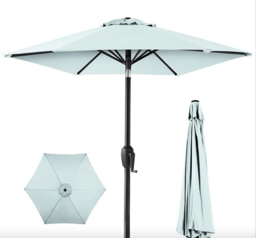 Outdoor Market Patio Umbrella w/ Push Button Tilt, Crank Lift - 7.5ft - Lot 58