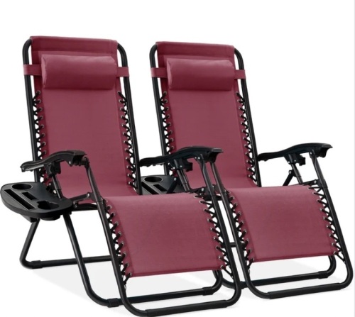 Set of 2 Adjustable Zero Gravity Patio Chair Recliners w/ Cup Holders - Lot 160