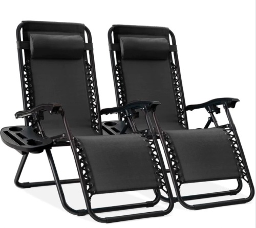 Set of 2 Adjustable Zero Gravity Patio Chair Recliners w/ Cup Holders - Lot 161