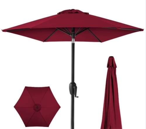 Outdoor Market Patio Umbrella w/ Push Button Tilt, Crank Lift - 7.5ft - Lot 179