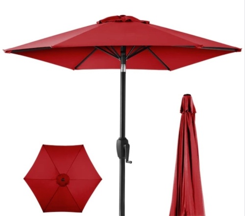 Outdoor Market Patio Umbrella w/ Push Button Tilt, Crank Lift - 7.5ft - Lot 181