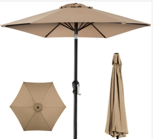 Outdoor Steel Market Patio Umbrella Decoration w/ Tilt, Crank Lift - 10ft - Lot 265a