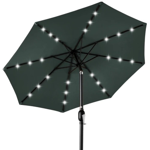 Solar LED Lighted Patio Umbrella w/ Tilt Adjustment, UV-Resistance - 10ft - Lot 184