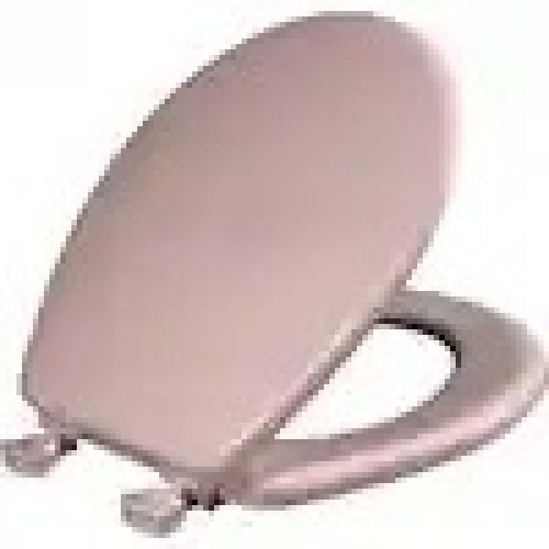 Round Enameled Wood Closed Front Toilet Seat in Pink Removes for Easy Cleaning  - Lot 188