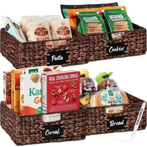 Set of 4 Water Hyacinth Pantry Baskets w/ Chalkboard, Marker - 13in - Lot 91
