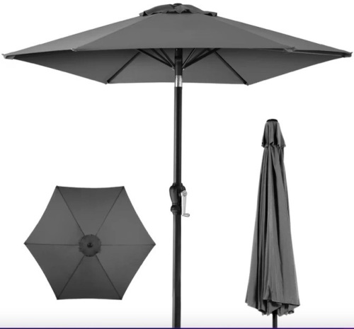 Outdoor Steel Market Patio Umbrella Decoration w/ Tilt, Crank Lift - 10ft - Lot 119