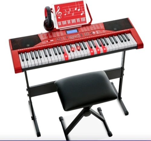 61-Key Beginners Electronic Keyboard Piano Set w/ Lighted Keys, Headphones - Lot 120