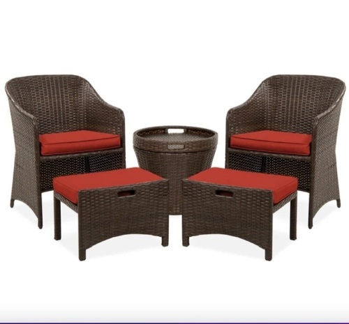 5-Piece Outdoor Wicker Bistro Set w/ Side Storage Table, No Assembly - Lot 121