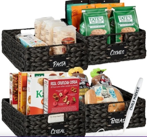 Set of 4 Water Hyancinth Pantry Baskets w/ Chalkboard, Chalk Marker - Lot 124