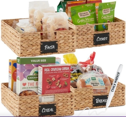 Set of 4 Water Hyancinth Pantry Baskets w/ Chalkboard, Chalk Marker - Lot 126