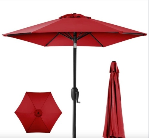 Outdoor Market Patio Umbrella w/ Push Button Tilt, Crank Lift - 7.5ft - Lot 129