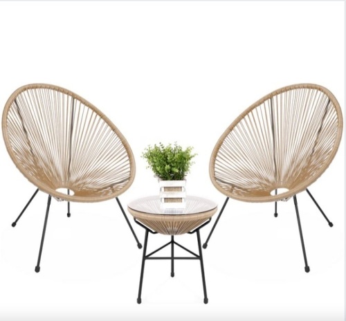 3-Piece All-Weather Patio Acapulco Bistro Set w/ Rope, Glass Top Table - Lot 132