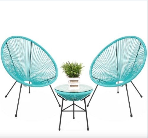 3-Piece All-Weather Patio Acapulco Bistro Set w/ Rope, Glass Top Table - Lot 133