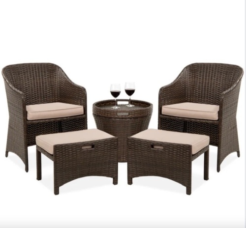 5-Piece Outdoor Wicker Bistro Set w/ Side Storage Table, No Assembly - Lot 143