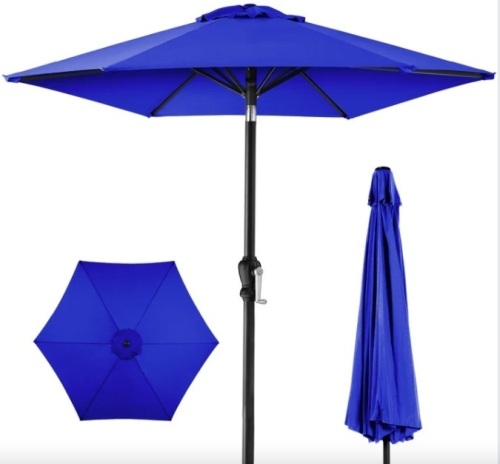 Outdoor Steel Market Patio Umbrella Decoration w/ Tilt, Crank Lift - 10ft - Lot 145
