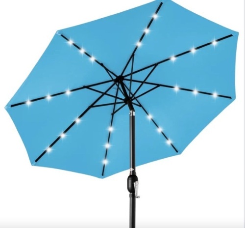 Solar LED Lighted Patio Umbrella w/ Tilt Adjustment, UV-Resistance - 10ft - Lot 146