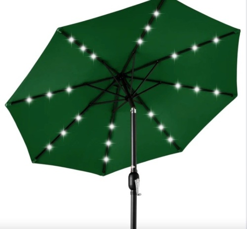 Solar LED Lighted Patio Umbrella w/ Tilt Adjustment, UV-Resistance - 10ft - Lot 148