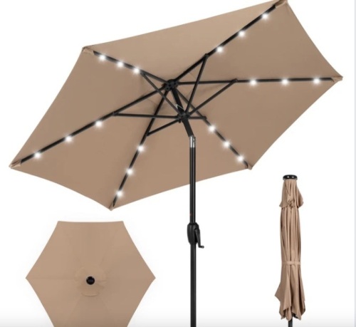 Outdoor Solar Patio Umbrella w/ Push Button Tilt, Crank Lift - 7.5ft - Lot 152