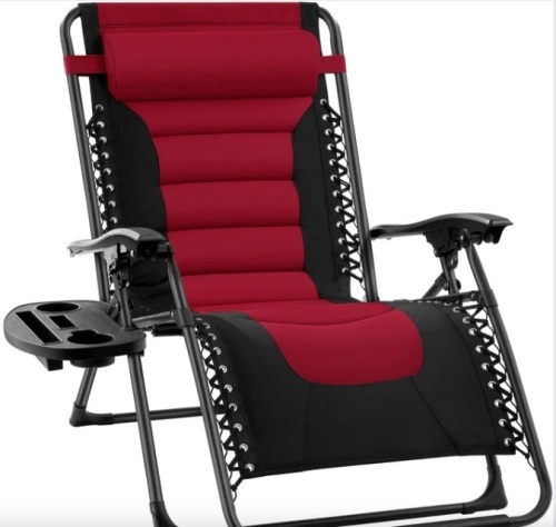 Oversized Padded Zero Gravity Chair, Folding Recliner w/ Headrest, Side Tray - Lot 155