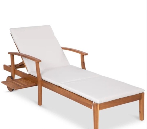Adjustable Acacia Wood Chaise Lounge Chair w/ Side Table, Wheels - 79x26in - Lot 218