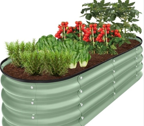 Outdoor Raised Metal Oval Garden Bed, Planter Box - 4x2x1ft - Lot 237