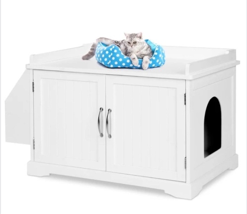 Large Wooden Cat Litter Box Enclosure & Storage Cabinet w/ Magazine Rack - Lot 242
