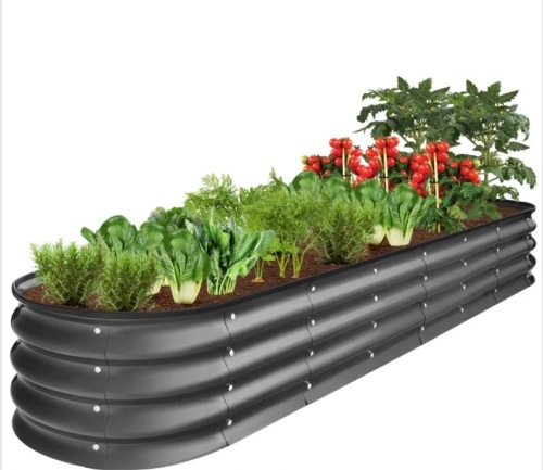 Outdoor Metal Raised Oval Garden Bed for Vegetables, Flowers - 8x2x1ft - Lot 246