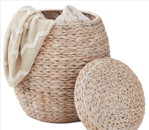 Vintage Hyacinth Storage Tote Basket, Organizer w/ Lid - Lot 250