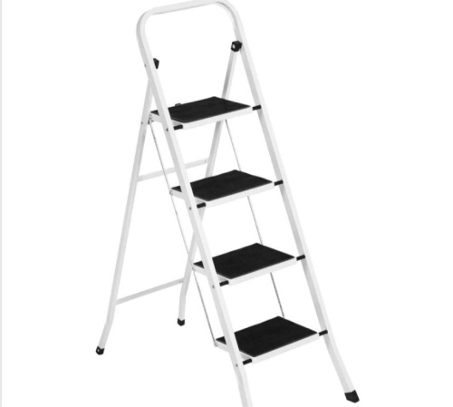 Folding Steel 4-Step Ladder w/ Hand Rail, Wide Steps, 330lbs Capacity - Lot 258