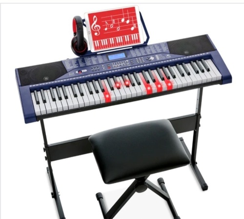 61-Key Beginners Electronic Keyboard Piano Set w/ Lighted Keys, Headphones - Lot 281