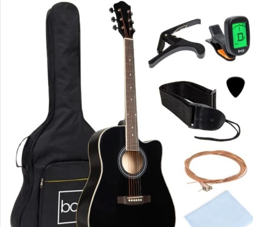 Full Size Beginner Acoustic Guitar Set with Case, Strap, Capo - 41in - Lot 288