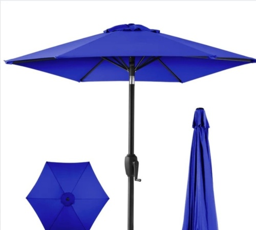 Outdoor Market Patio Umbrella w/ Push Button Tilt, Crank Lift - 7.5ft - Lot 289
