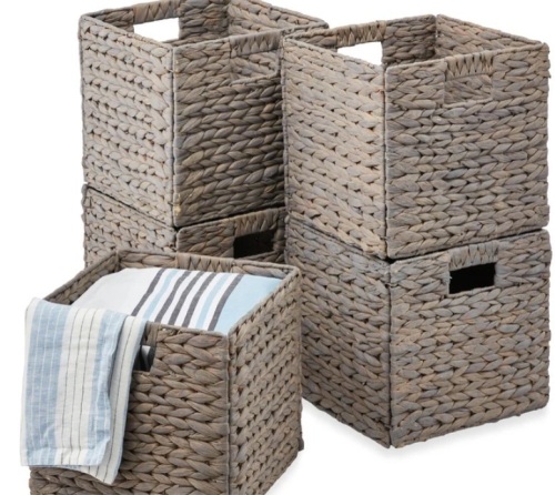 Set of 5 Collapsible Hyacinth Storage Baskets w/ Inserts - 13x13in - Lot 299