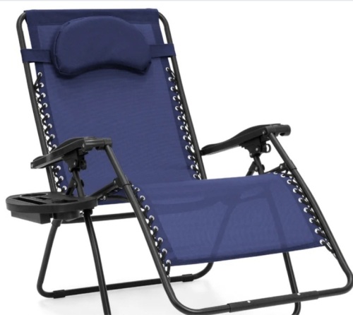 Oversized Reclining Zero Gravity Chair Lounger w/ Cup Holder, Pillow - Lot 301