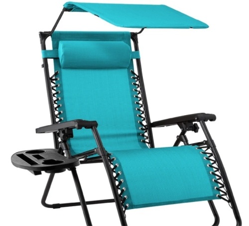 Folding Zero Gravity Recliner Patio Lounge Chair w/ Canopy, Side Tray - Lot 307