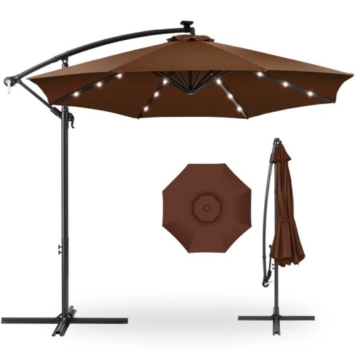 Solar LED Offset Hanging Patio Umbrella w/ Crank Tilt Adjustment - 10ft - Lot 381