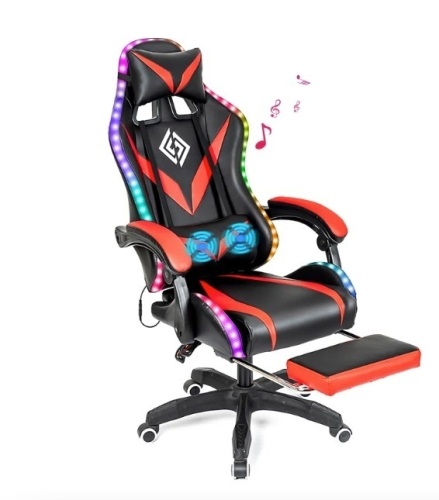 Hoffree Ergonomic Faux Leather Swiveling PC & Racing Game Chair with Built-in Speakers and Lights - Lot 46