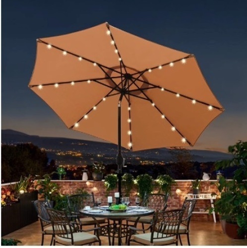 Blissun 9 ft Solar Umbrella, 32 LED Lighted Patio Umbrella, Table Market Umbrella, Outdoor Umbrella for Garden, Deck, Backyard, Pool and Beach - Lot 428
