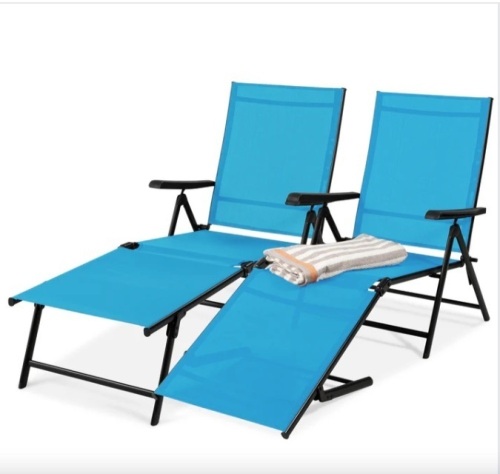 Set of 2 Outdoor Patio Chaise Recliner Lounge Chairs w/ Rust-Resistant Frame - Lot 396