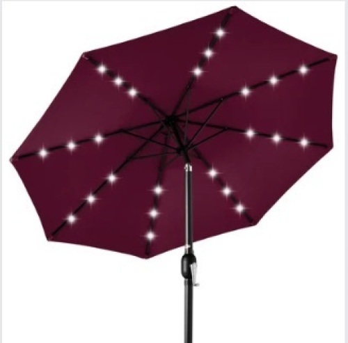Solar LED Lighted Patio Umbrella w/ Tilt Adjustment, UV-Resistance - 10ft - Lot 398