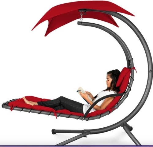Hanging Curved Chaise Lounge Chair w/ Built-In Pillow, Removable Canopy - Lot 26