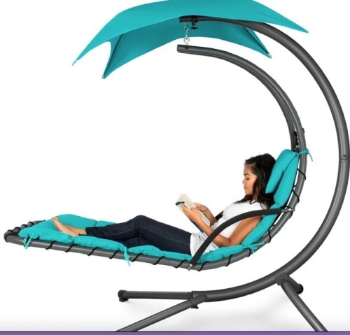 Hanging Curved Chaise Lounge Chair w/ Built-In Pillow, Removable Canopy - Lot 28