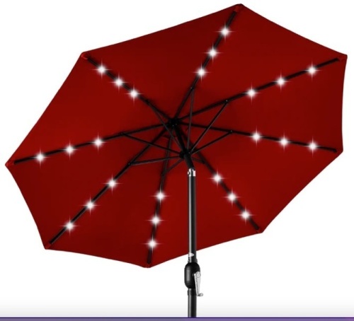Solar LED Lighted Patio Umbrella w/ Tilt Adjustment, UV-Resistance - 10ft - Lot 400