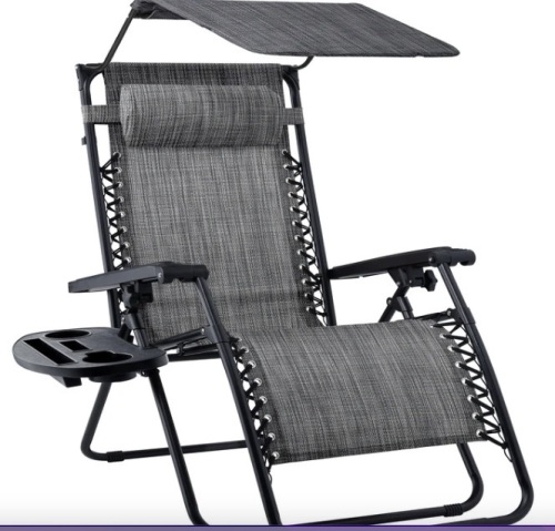 Folding Zero Gravity Recliner Patio Lounge Chair w/ Canopy, Side Tray - Lot 401